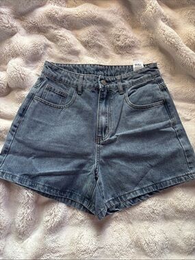 Daisy High-Rise Washed Blue Denim Shorts